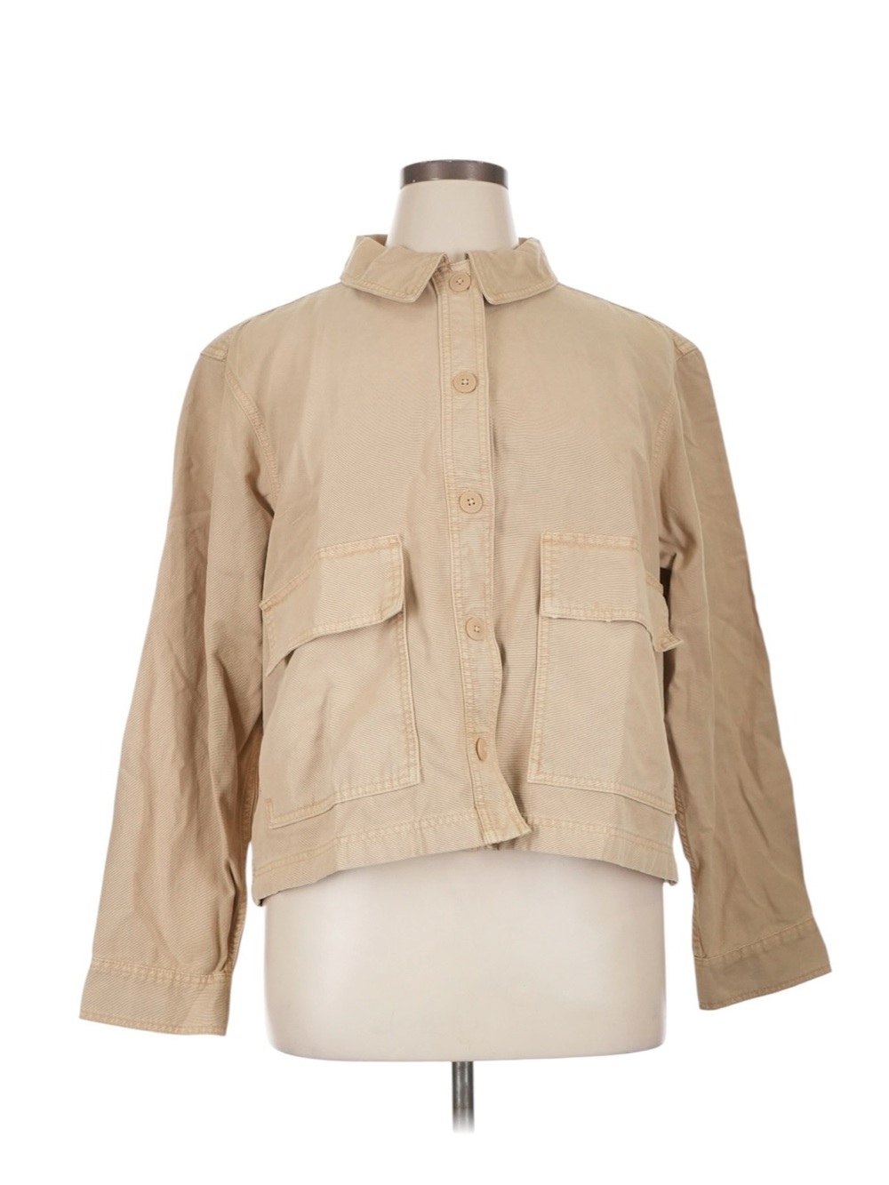 Aerie Cropped Chore Jacket Size XL Tan Patch Pockets Fall Mom Weekend NWT